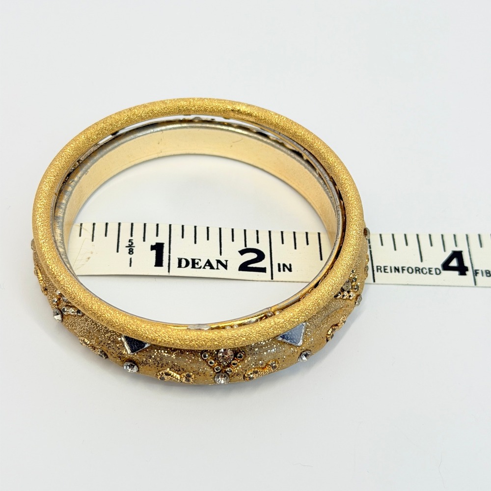 Luxe Gold Boho Bangles Rhinestone Glitter Textured Stackable Bracelets 3pc Set - Picture 9 of 9